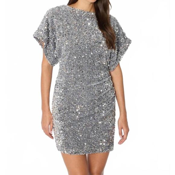 NEW BERENICE rihanna sequin mini dress in silver